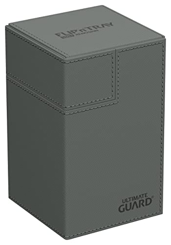 Ultimate Guard Flip'n'Tray 100+, Deck Case for 100 Double-Sleeved TCG Cards + Dice Tray, Grey, Independent Magnetic Closure & Microfiber Inner Lining - color: Grey, size: 100+