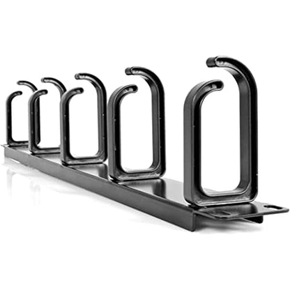 StarTech 1U 19in Rack Cable Management Panel, D-Ring, Metal (CABLMANAGER2) | Horizontal or vertical wire manager, 3in ABS plastic hooks spaced 4in, Fits 2 or 4-post racks - style: 1U Multi-Direction Rotating