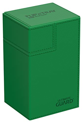 Ultimate Guard Flip'n'Tray 80+, Deck Case for 80 Double-Sleeved TCG Cards + Dice Tray, Green, Independent Magnetic Closure & Microfiber Inner Lining - color: Green, size: 80+