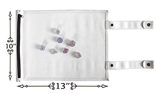 Forged Dice Co Scroll Dice Tray and Rolling Mat with Zippered Dice Holder - Storage Pouch Holds up to 14 Metal or Plastic Polyhedral Dice - Compatible with DND and Dungeons & Dragons Game Dice - color: White
