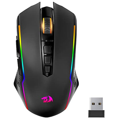 Redragon Gaming Mouse, Wireless Mouse Gaming with 8000 DPI, PC Gaming Mice with Fire Button, RGB Backlit Programmable Ergonomic Mouse Gamer, Rechargeable, 70Hrs for Windows, Mac Gamer, Black - color: Black, style: 2.4G/ Wired