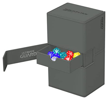 Ultimate Guard Twin Flip'n'Tray 200+, Deck Case for 200 Double-Sleeved TCG Cards + Dice Tray, Grey, Independent Magnetic Closure & Microfiber Inner Lining - color: Grey