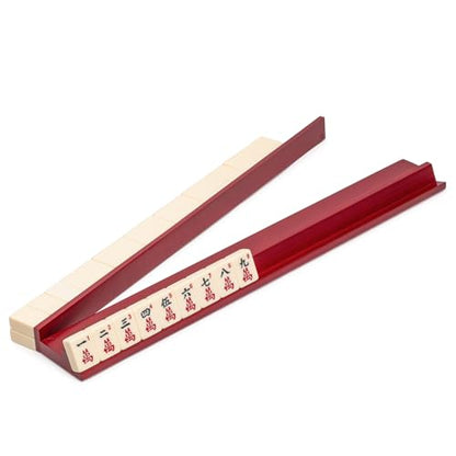 Yellow Mountain Imports Dark Camphor Wooden Mahjong Game Racks with Pushers, 18 Inches - Set of 4 (Includes Magnetically Attached Mahjong Pushers) - color: Dark Camphor