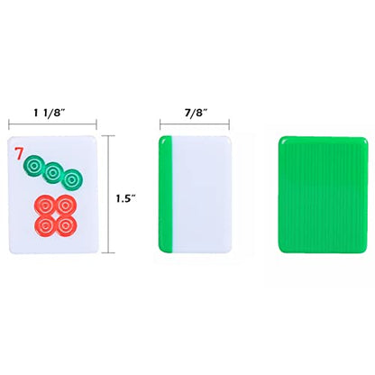 Chinese Mahjong Set, Mahjong Game Set with 146 Numbered Large Tiles (1.5", Green), Mahjong Tiles Set with Brown Carrying Case - color: Green Mahjong Set