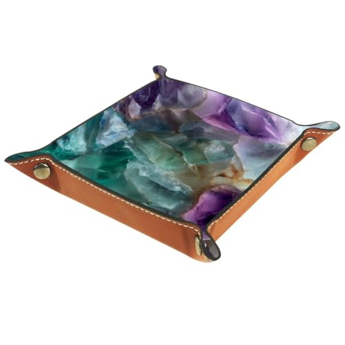 Agate Marble Dice Tray Folding Square PU Leather Dice Rolling Tray | Portable Dice Trays for Dice Games Like RPG, DND and Other Table Games, Folded 4.5x4.5x1.2inch - color: Agate Marble