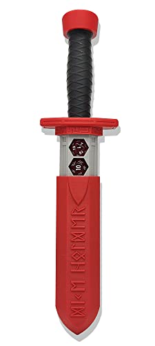 Sword Dagger Dice Holder - (Random 7PCS D20 Dice Set Included) - Custom Polyhedral Dice Storage for Tabletop RPG - Dungeons and Dragons - DND - D&D (Red) - color: Red