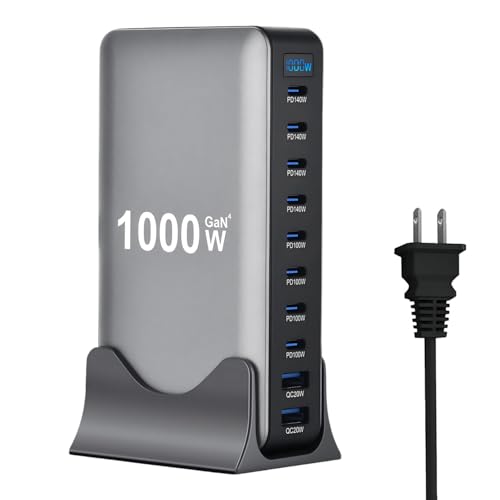 1000W USB C Fast Charger Block, 10 Ports GaN IV Pro USB Chagring Station, 140W PD QC HUB for Multiple Devices, Laptop Adapter Compatible with MacBook Pro/Air iPad iPhone Pro Max, Galaxy, Dell, HP - size: 1000W-8C2A