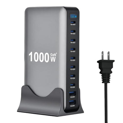1000W USB C Fast Charger Block, 10 Ports GaN IV Pro USB Chagring Station, 140W PD QC HUB for Multiple Devices, Laptop Adapter Compatible with MacBook Pro/Air iPad iPhone Pro Max, Galaxy, Dell, HP - size: 1000W-8C2A
