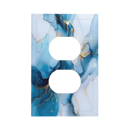 Decorative Outlet Covers Modern Abstract Blue Gold Line Marble 1 Gang Duplex Light Switch Cover Plate Wall Plates for Electrical Outlets Switchplate Faceplate for Bedroom Home Decor - color: Blue Marble, size: 1 Gang Duplex