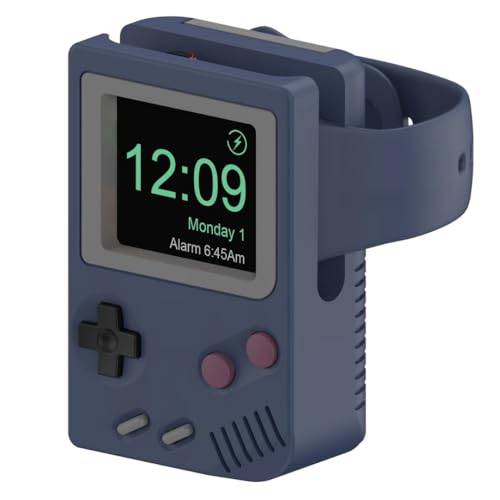 iWatch Stand Compatible for SE, Series 10/9/8/7/6/5/4/3/2/1 (49mm, 46mm, 45mm, 44mm,42mm) Silicone Charging Dock Holder, Supports Nightstand Mode, Game Console Design (Ocean Blue) - color: Ocean Blue