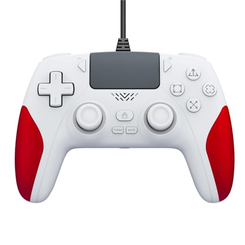 IWGAMEWired Controller for PS-5/PC, Gaming Controller with Dual Vibration, Programmable/Remap/Turbo/RGB Light Functions, 3.5MM Headphone Jack, Dual Vibration - color: white-red