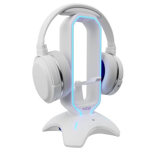 Gaming Headphone Stand | RGB Headset Stand White | Headset Holder for Desk with Mouse Bungee and USB Hub | The Ultimate Gaming Accessories for Gamers for PS5, Xbox, PC - White - color: White
