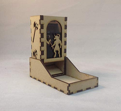 Minotaur Mini Dice Tower v1 Smoke Acrylic Window Laser Cut MDF Unique Gift