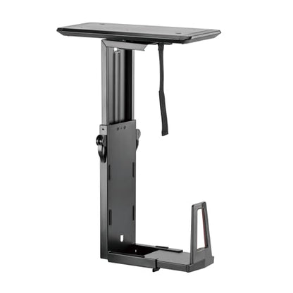 Desky Sliding CPU Mount – Under Desk Adjustable PC Holder with 360° Swivel & Slide Track, Fits Most Towers, Space-Saving Steel Bracket with Padding for Office or Gaming Setup – Black