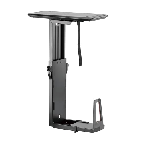 Desky Sliding CPU Mount – Under Desk Adjustable PC Holder with 360° Swivel & Slide Track, Fits Most Towers, Space-Saving Steel Bracket with Padding for Office or Gaming Setup – Black