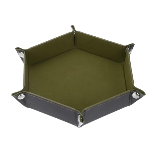 Dice Tray 10" PU Leather Velvet Folding Hexagon Dice Rolling Tray Holder Storage Box Perfect for RPG DND Table Games & Entryway & Nightstand Organizer (Dark Green, 1pcs) - color: Dark Green