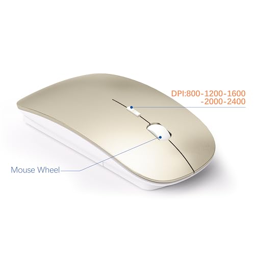 Wireless Keyboard and Mouse Ultra Slim Combo, TopMate 2.4G Silent Compact USB 2400DPI Mouse and Scissor Switch Keyboard Set with Cover, Batteries Included, for PC/Laptop/Windows/Mac - Gold White - color: Gold White