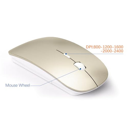 Wireless Keyboard and Mouse Ultra Slim Combo, TopMate 2.4G Silent Compact USB 2400DPI Mouse and Scissor Switch Keyboard Set with Cover, Batteries Included, for PC/Laptop/Windows/Mac - Gold White - color: Gold White
