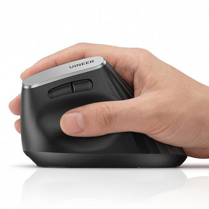Uineer Vertical Ergonomic Mouse, Wireless Bluetooth Mouse, 3-Device,Quiet | Switch among 3 devices; side scroll wheel supports horizontal navigation for documents and spreadsheets. - color: Black