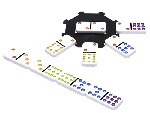 Mexican Train Dominoes - Beautiful Color Dot Double 12 Dominoes Set - Includes Train Markers and Hub by Pressman Multi Color, 5"