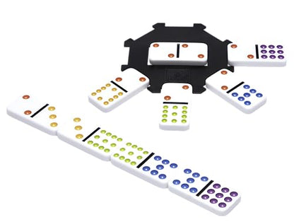 Mexican Train Dominoes - Beautiful Color Dot Double 12 Dominoes Set - Includes Train Markers and Hub by Pressman Multi Color, 5"