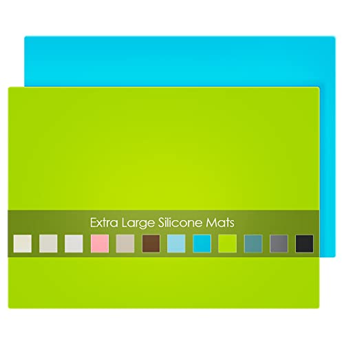 2 Pack Extra Large Silicone Mats for Crafts, Silicone Placemats for Dining Table Countertop Protector, Heat Resistant Baking Mat Reusable Dough Rolling Pad (Blue & Green, 23.6''x15.7'') - color: 02-green Blue, size: 23.6"L x 15.7"W