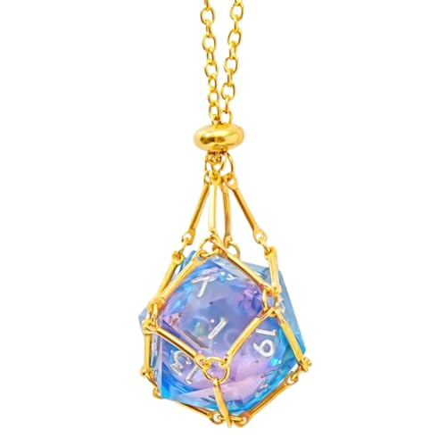 1 PC Liquid Core D20 Gold Necklace Pendant – Sharp Edge Resin 20-Sided Dice Necklace for Dungeons & Dragons, Tabletop RPG Gift(Blue Purple d20) - color: B-Blue Purple-Gold Necklace