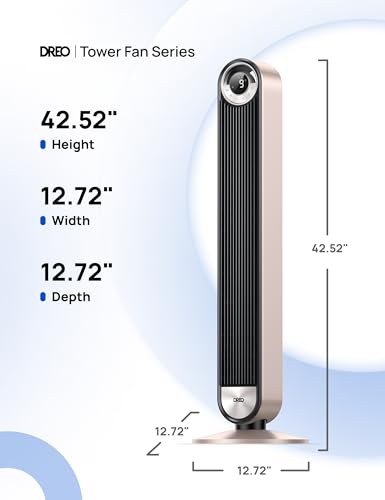 DREO Smart Tower Fan for Bedroom, 90° Oscillating Standing Fan | 28ft/s Velocity, 20dB Quiet for Sleep, DC Motor, 9 Speeds, 4 Modes, 12H Timer, Voice & APP & Remote Control, Starlight - color: Starlight