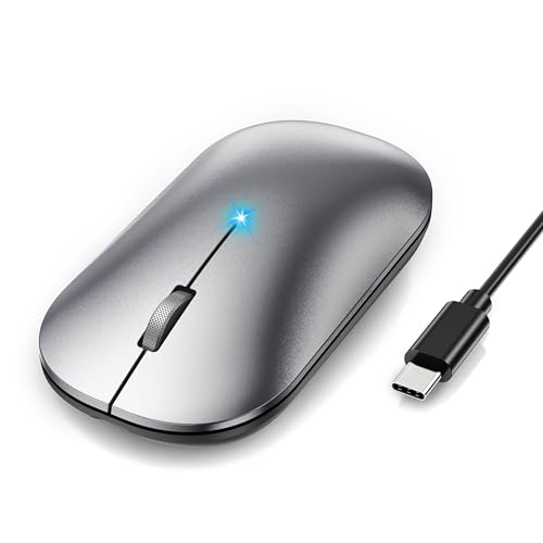 TECKNET Bluetooth Mouse for MacBook, [ USB + BT5.0 + BT3.0 ] Rechargeable Wireless Mouse, Silent Click, 4-Level DPI, Portable Computer Mice for MacBook/MacBook Air/Pro/iPad/Laptop/Android/Windows - color: Platinum
