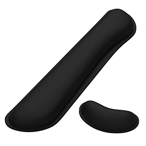 Dapesuom Enlarge Keyboard Wrist Rest, Memory Foam Wrist Cushion for Desk Mats Support, Cute Typing Pain Relief Keyboard Mouse Pad Rests Set with Non-Slip Base for Gaming Laptop Office, Jet Black - color: Jet Black, size: 17 x 3.6 x 1 + 5 x 3 x 1 inches