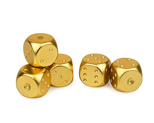 DS.DISTINCTIVE STYLE Aluminum Alloy Dice 5 Pieces 16mm Portable Metal Dices with Case 6 Sided Dice for Party Game - color: Gold, style: Rectangle