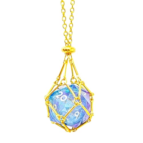 1 PC Liquid Core D20 Gold Necklace Pendant – Sharp Edge Resin 20-Sided Dice Necklace for Dungeons & Dragons, Tabletop RPG Gift(blue d20) - color: A-Blue-Gold Necklace