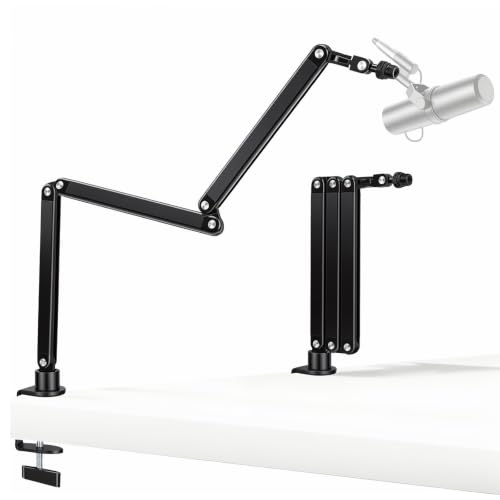 Mic Stand for Lightweight Mics,Microphone Boom Arm with Cable Management & 3/8" 5/8" Threads,Foldable for Streaming,Podcasting,Gaming