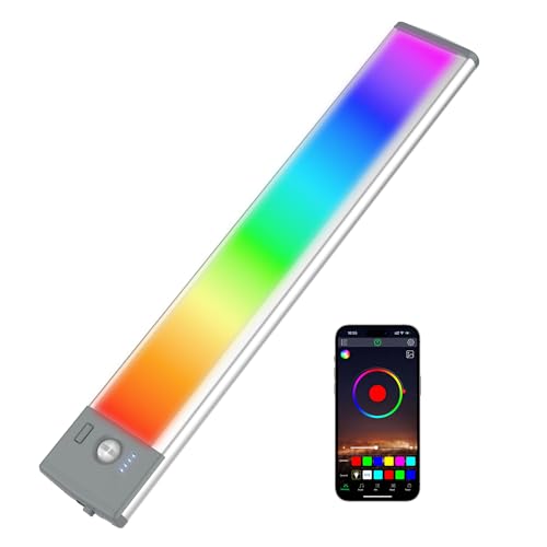 LEPOTEC 1 Pcs RGB LED Wall Lights,Wall Sconces Lamp with App Remote Control,Gaming Light Bar,Under Cabinet Lighting with Music Sync,Rechargeable Battery Operated Night Closet Light for Living Room - size: 1 pack