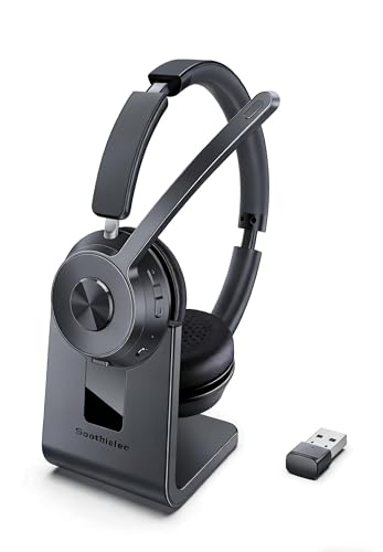 Soothielec Wireless Headset with Mic for Work, Bluetooth Headset with Noise Cancelling (Dark Grey) - color: Dark Grey