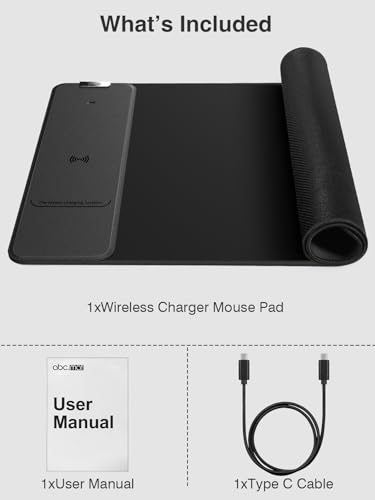 Wireless Charging Mouse Pad, 31.5"x11.8" Large Desk Mat, Smooth Glide | Waterproof Mousepad, Stitched Edge, Non-Slip Rubber Base, Desk Pad Computer Keyboard Mat, No Adapter - color: Black-31.5"x11.8"