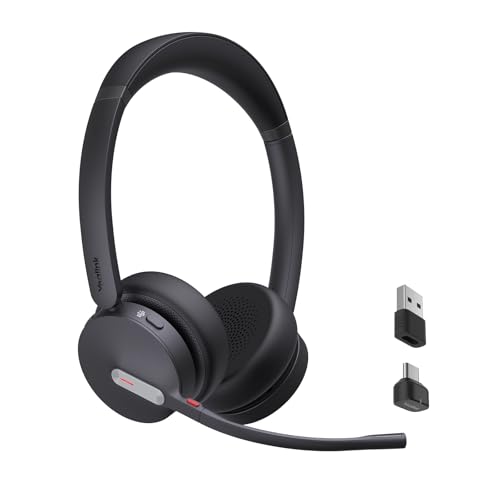 Yealink BH70 Wireless Bluetooth Headset with Microphone for Work, up to 35h Talking Battery Life, 3-Mic, 147g Lightweight Microsoft Teams Certified Headphone for Open Office, USB-C to A - color: Black (Teams), style: Dual (USB-C to A)