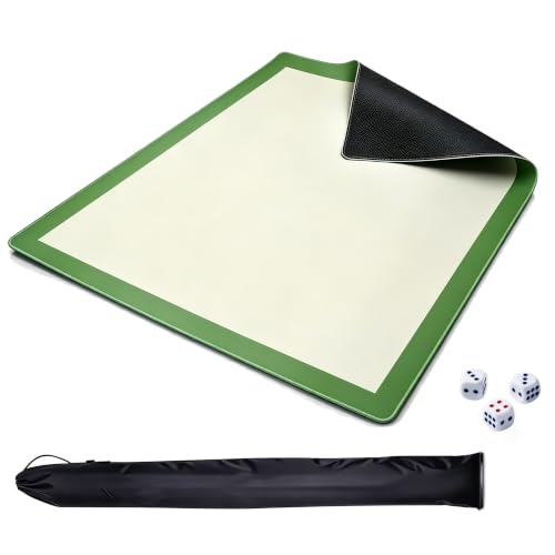 Mahjong Mat Green Plain 31.5x31.5 Inch 2mm Thick Neoprene Waterproof Noise Reduction Non-Slip Table Game Mat for Mahjong, Dominoes, Poker & Board Games with Storage Bag & 4 Dice - color: Green