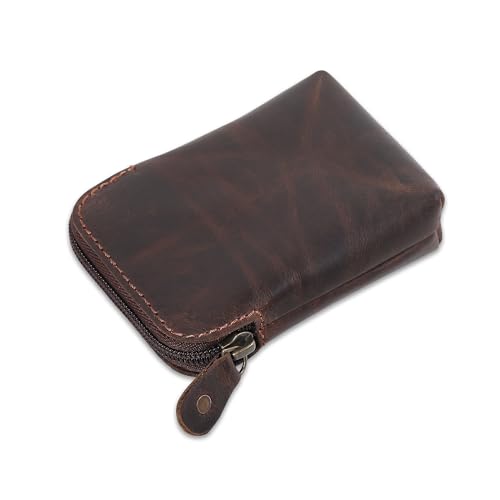 Full-Grain Leather Playing Card Case, Brown | Zippered, For Poker & Bridge Cards, Travel Card Organizer, Secure Multi-Purpose Wallet, Storage Pouch - color: Brown