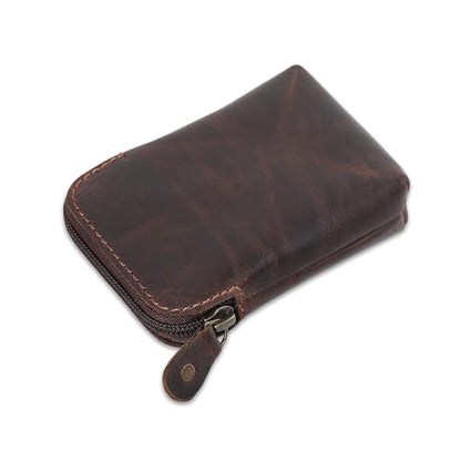 Full-Grain Leather Playing Card Case, Brown | Zippered, For Poker & Bridge Cards, Travel Card Organizer, Secure Multi-Purpose Wallet, Storage Pouch - color: Brown