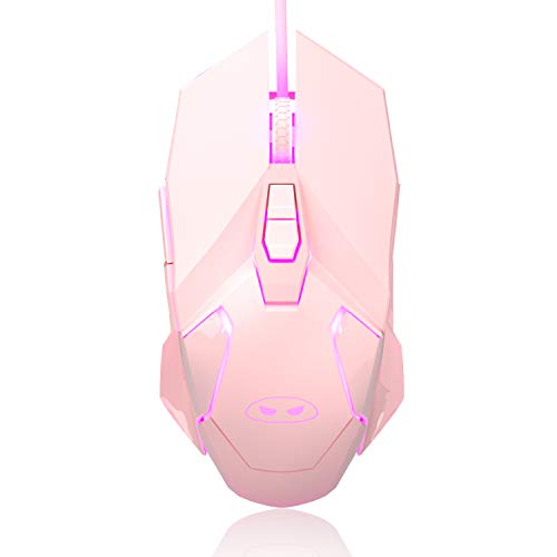 MageGee G10 Gaming Mouse Wired, 7 Colors Breathing LED Backlit Gaming Mouse, 6 Adjustable Speeds, Ergonomic Optical Computer Mouse with 7 Buttons for Windows PC Gamers - color: pink