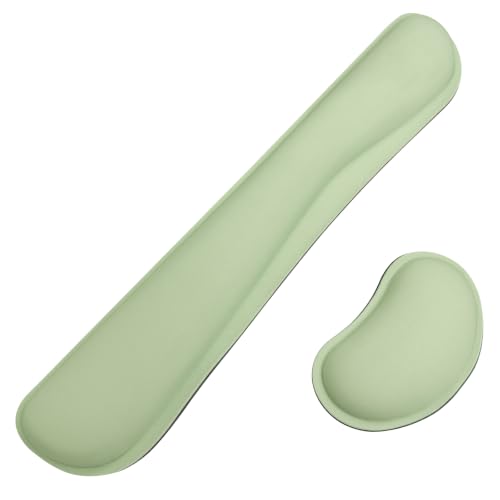 Bloss 2 Green Wrist Rest for Mouse & Keyboard, Ergonomic Wrist Support | Soft Memory Foam, Rubber Non-Slip, Wrist Rest for Mouse, Breathable, 1.2" Thick - color: Green - 2 Wrist Rest, size: 1 Keyboard Rest + 1 Mouse Rest