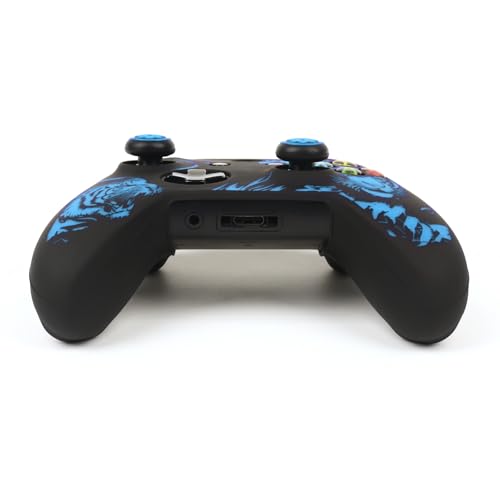 Tiger Controller Skin Cover Compatible with Xbox one Controller, RALAN Protector Case, Customised Thumb Grips Caps - color: Tiger Black Blue