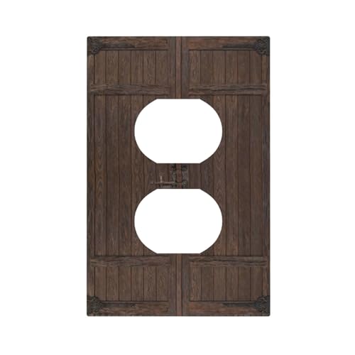 Decorative Outlet Covers Old Wooden Barn Door in Rustic Farmhouse Style 1 Gang Duplex Light Switch Cover Plate Unique Wall Plates for Electrical Outlets Switch Plate Covers Bedroom Home Decor - color: Medieval Brown Wooden Door, size: 1 Gang Duplex