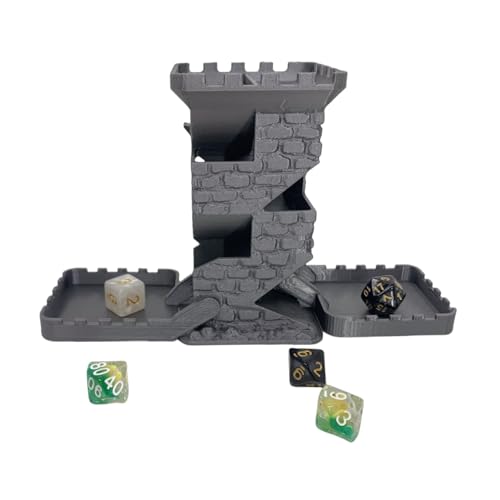 Castle Retro Black Dagger Dice Dice Tower Dungeons and Dragons RPG Tabletop Roleplaying Game Jail D&D (Random 7PCS D20 Dice Set Included) Silver - color: Silver