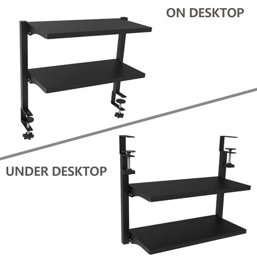 Clamp On Desk Shelf, Above or Under Office Desktop Shelves,Desk Attachment Shelf,Clip On Table Extension, Desk Extender Organizer Shelving for Gaming Organization Accessories