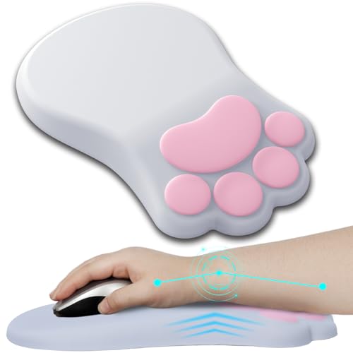 L-SPOUTTO Ergonomic Mouse Pad with Wrist Rest,Cute Mouse Pad Wrist Support | Cat Paw Comfortable Massage Design,Computer Pain Relief Mousepad with Non-Slip PU Base for Desk Laptop Gaming,Grey - color: Grey