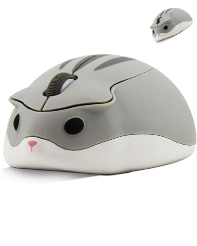 Wireless Mouse Cute Hamster Shape Silent Click Portable Compact Optical 1200DPI USB Cordless Mice for PC Laptop Computer Notebook MacBook Kids Girl Boy Men Women Adults School Office Work Gift (Gray) - color: Gray