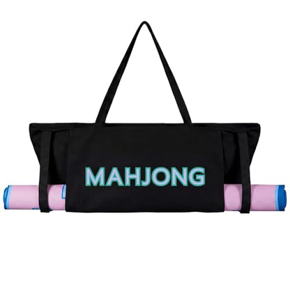 Abbylike 28x9 Inches Mahjong Bag for Rolled Mat Tiles Racks Pushers Accessories Empty Mahjong Tote Bag with Zipper Closure Outer Pockets Lining Large Capacity(Black,Canvas) - color: Black