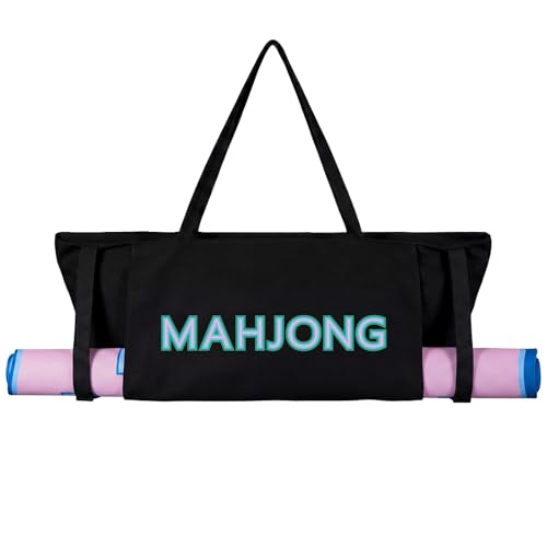 Abbylike 28x9 Inches Mahjong Bag for Rolled Mat Tiles Racks Pushers Accessories Empty Mahjong Tote Bag with Zipper Closure Outer Pockets Lining Large Capacity(Black,Canvas) - color: Black